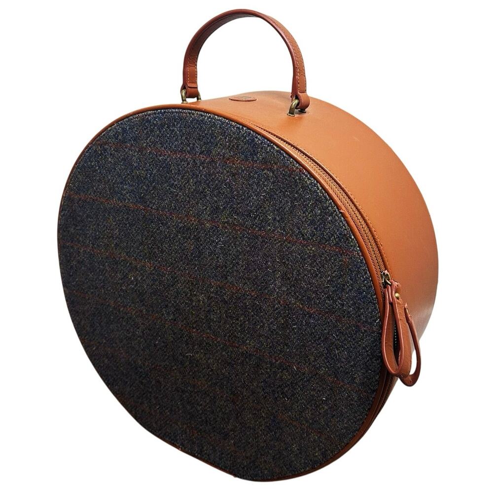 Goorin Bros RARE Tweed Leather Travel Hat Case Box Zipper Pocket Top Handle